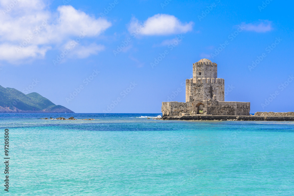 The Bourtzi tower in Methoni Venetian Fortress in the Peloponnese, Messenia (Greece)