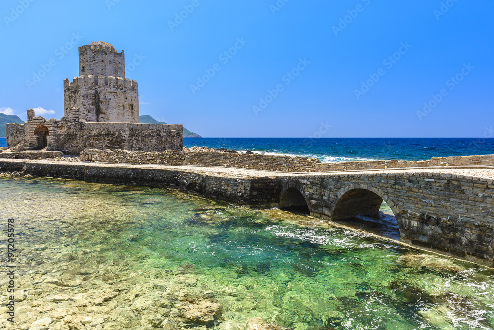 The Bourtzi tower in Methoni Venetian Fortress in the Peloponnese, Messenia (Greece)