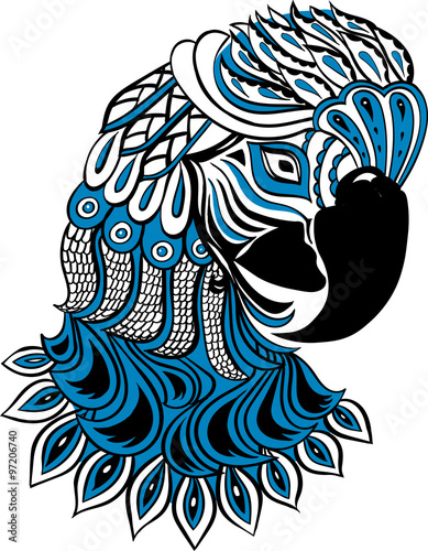 Colorful macaw parrots head visual identity in shape style on white background vector illustration