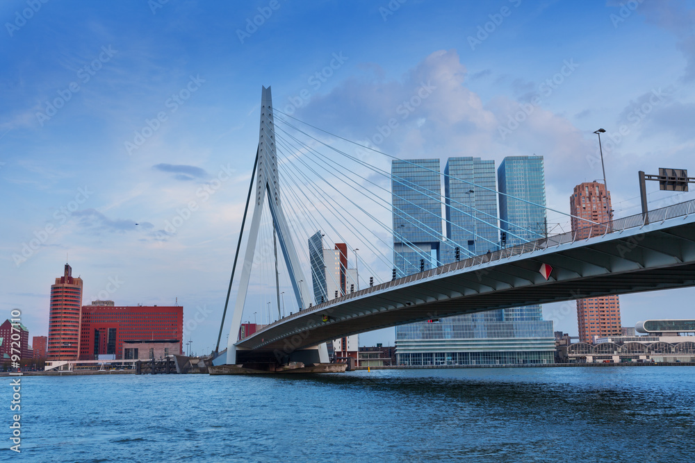 Erasmusbrug bridge in cloudy weather, Rotterdam Erasmusbrug bridge in cloudy weather, Rotterdam
