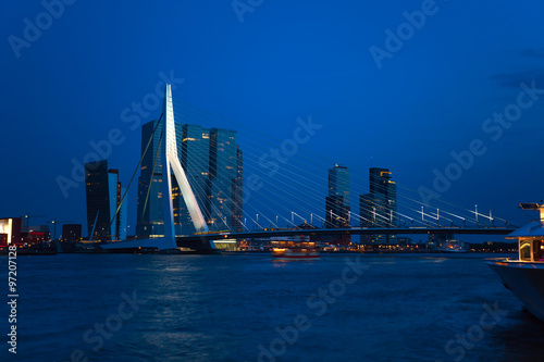 Erasmusbrug bridge view at night in Rotterdam,