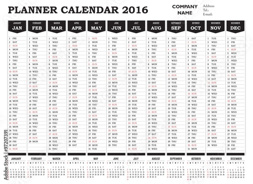 Planner calendar 2016 for companies and private use