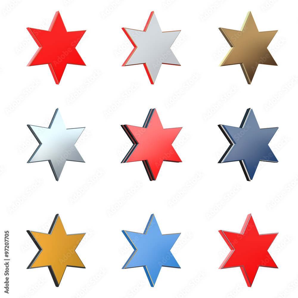 3D star in different element and color versions 3 3D star in different element and color versions 3