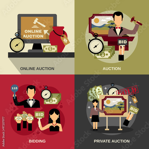 Auction Concept Icons Set 