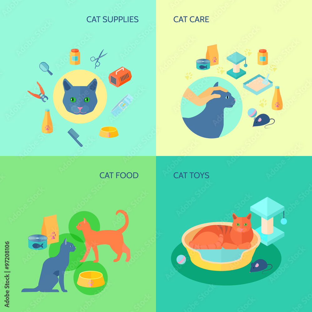 Cat 4 flat icons square composition Cat 4 flat icons square composition