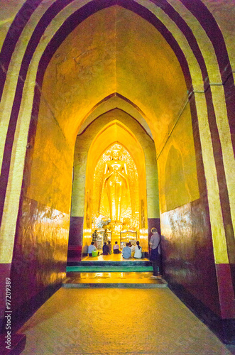 Myanmar  Bagan the golden Buddha statue of the Ananada temple.