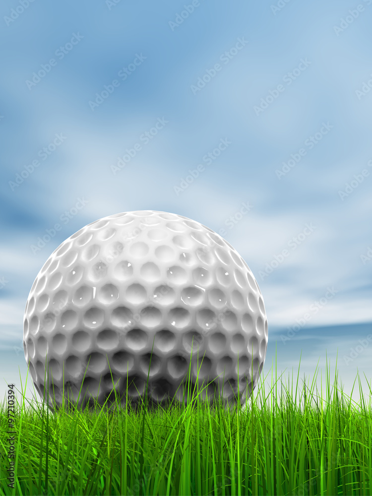 White golf ball in grass and sky White golf ball in grass and sky