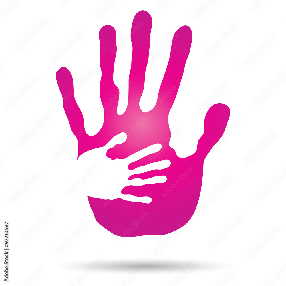 Conceptual mother and child hand print isolated Conceptual mother and child hand print isolated