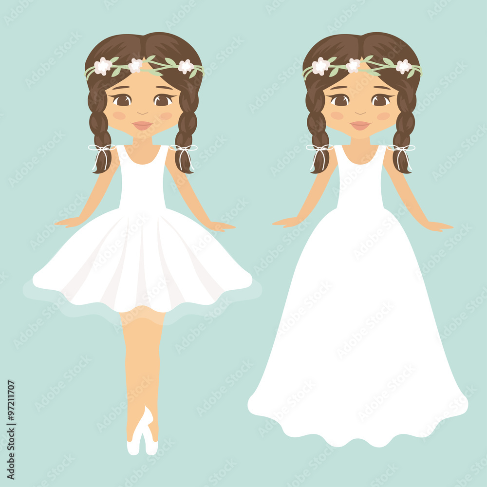 girl ballerina and girl in white dress
