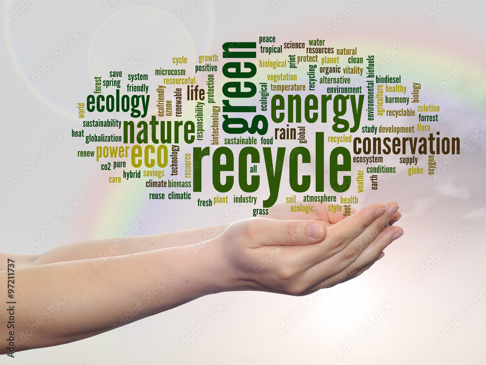 Conceptual ecology word cloud over rainbow Conceptual ecology word cloud over rainbow