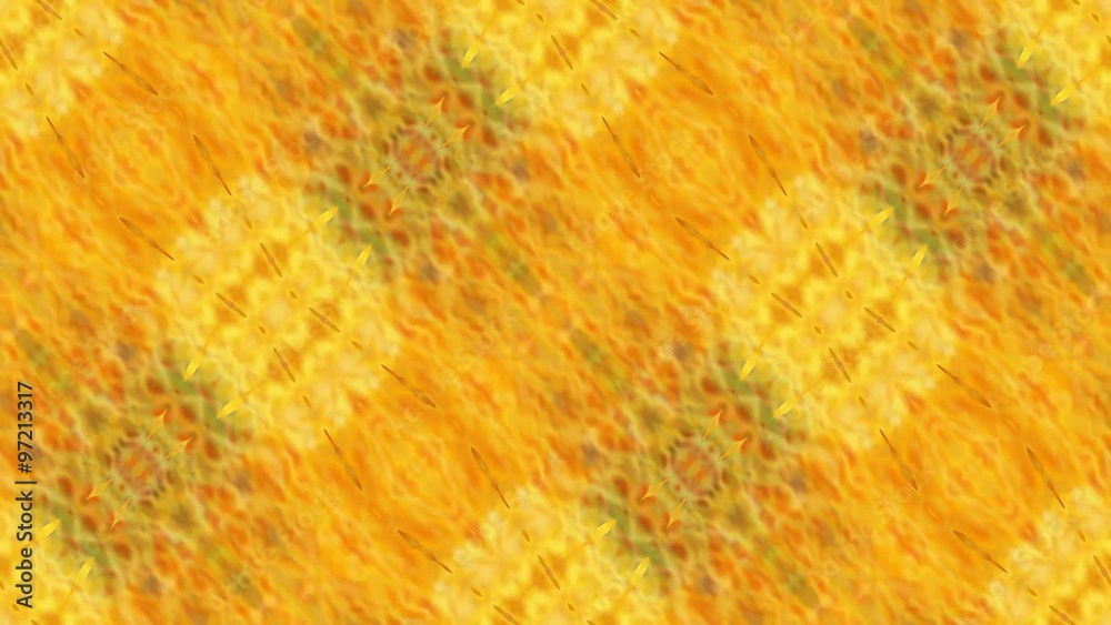 Seamless kaleidoscopic yellow pattern with electric rainbow glare. Loop full HD video.