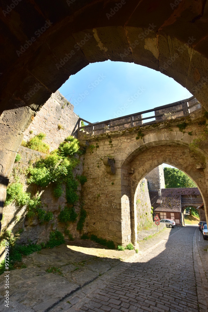 View in the historical town of Rothenburg on the Tauber, Bavaria, region Middle Franconia, Germany