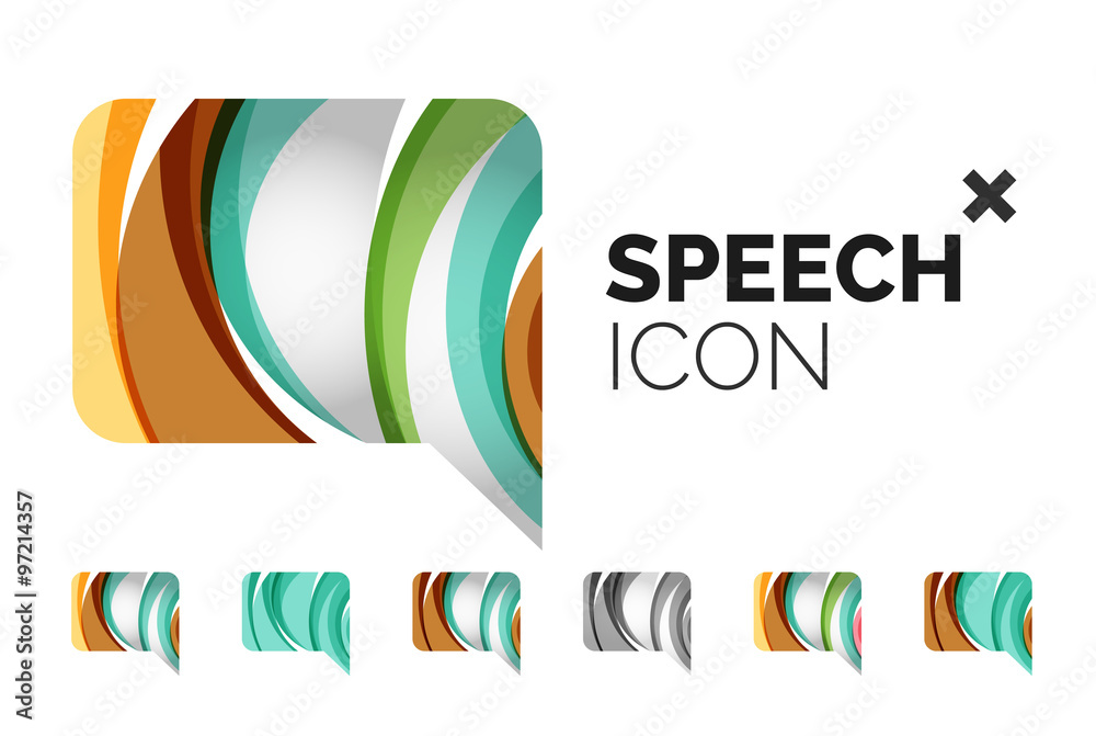 Set of abstract speech bubble and cloud icons, business logotype concepts, clean modern geometric design