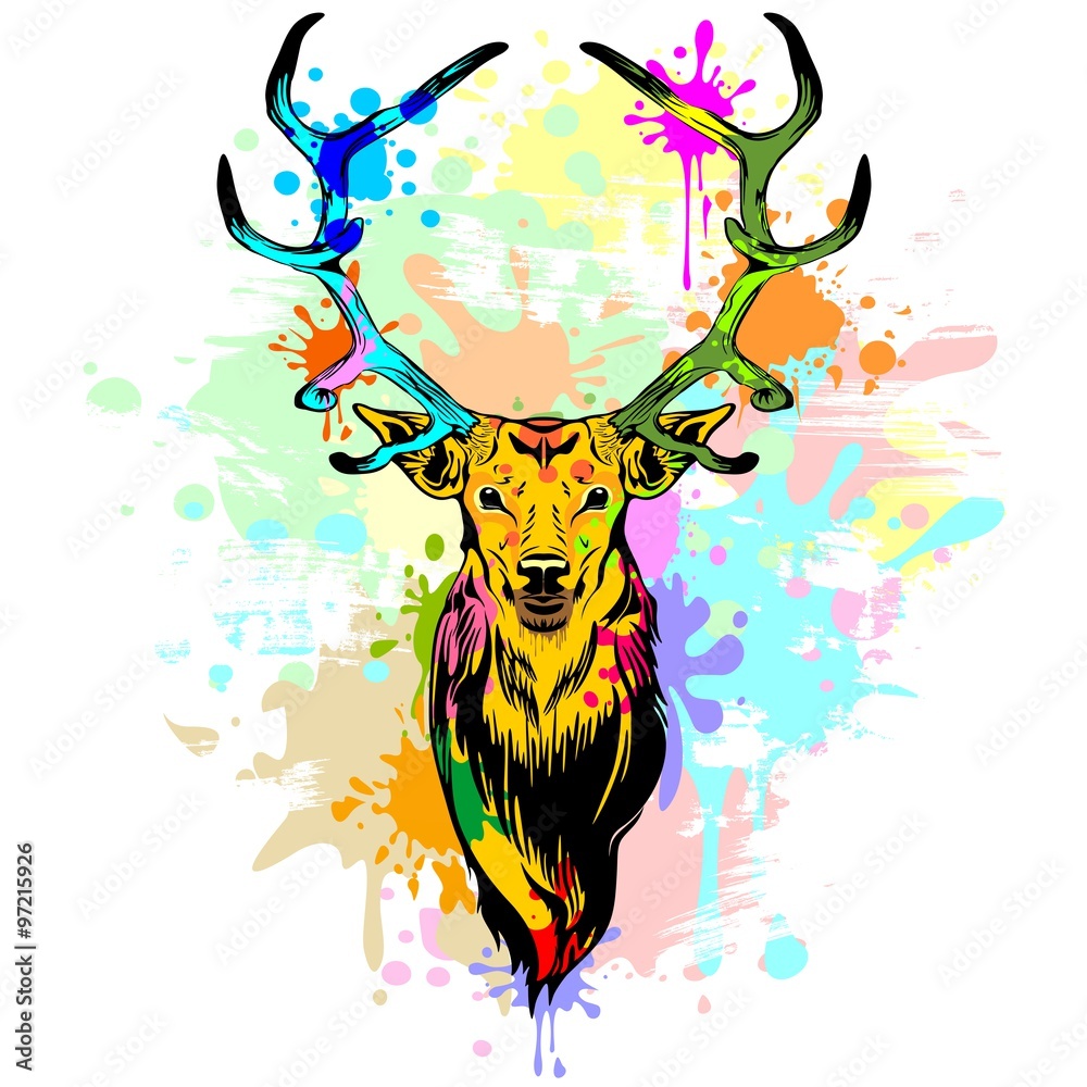 Obraz premium Deer PopArt Dripping Paint