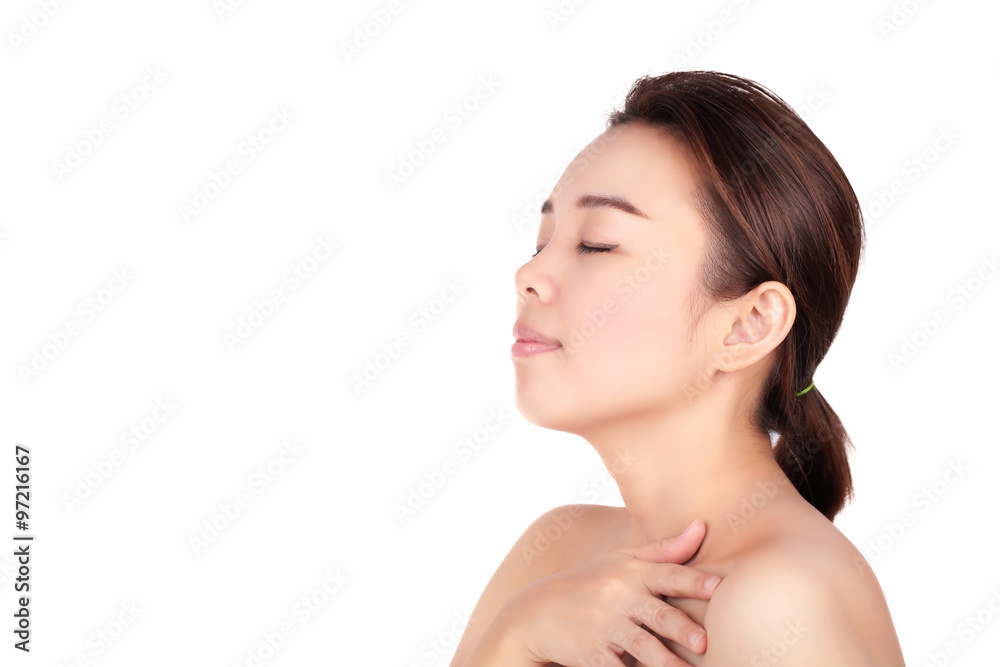Beauty young woman, fresh, natural skin isolated white backgroun Beauty young woman, fresh, natural skin isolated white backgroun