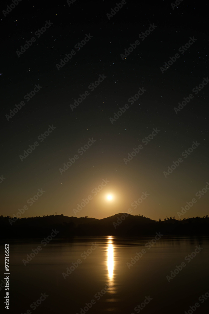 Full Moon and moonlight on night river Full Moon and moonlight on night river