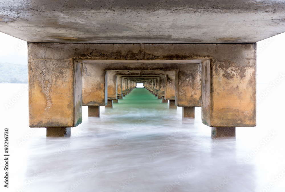Underside of Hanalei Pier long exposure Underside of Hanalei Pier long exposure