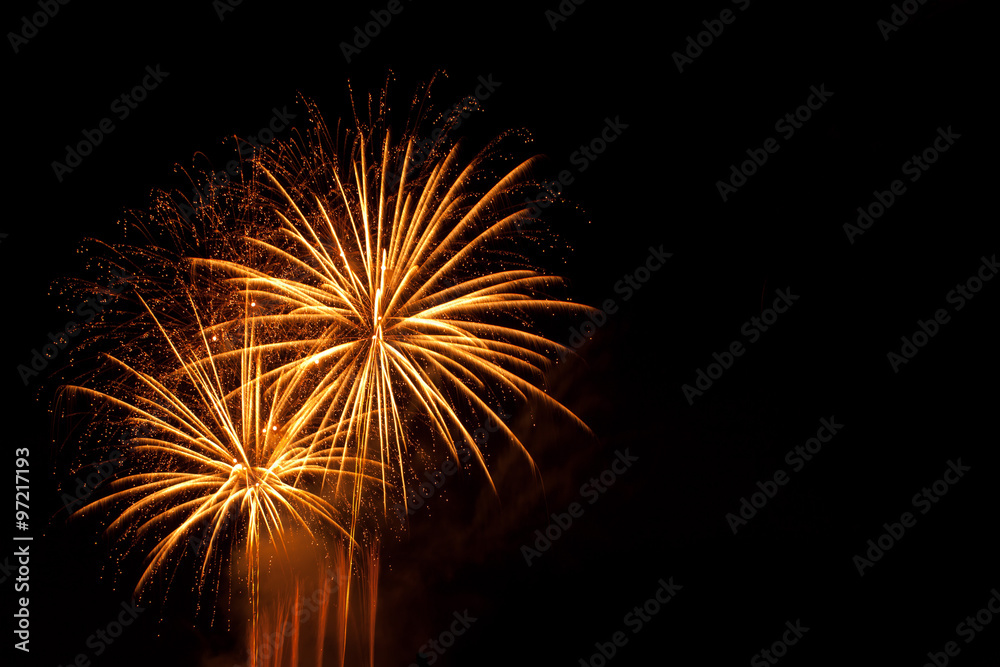 fireworks new year orange gold red  - obrazy, fototapety, plakaty 