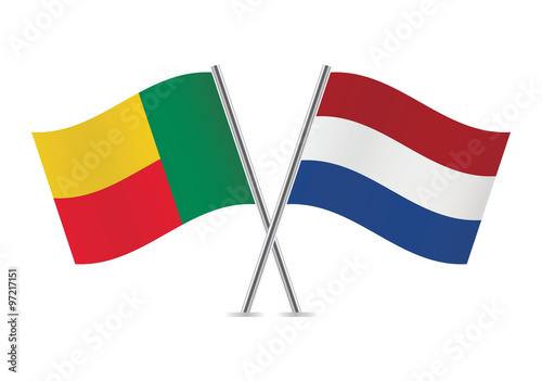 Benin and Netherlands flags. Vector illustration.