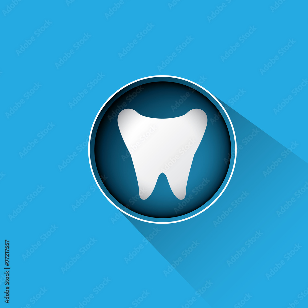 Tooth icon with long shadow. 