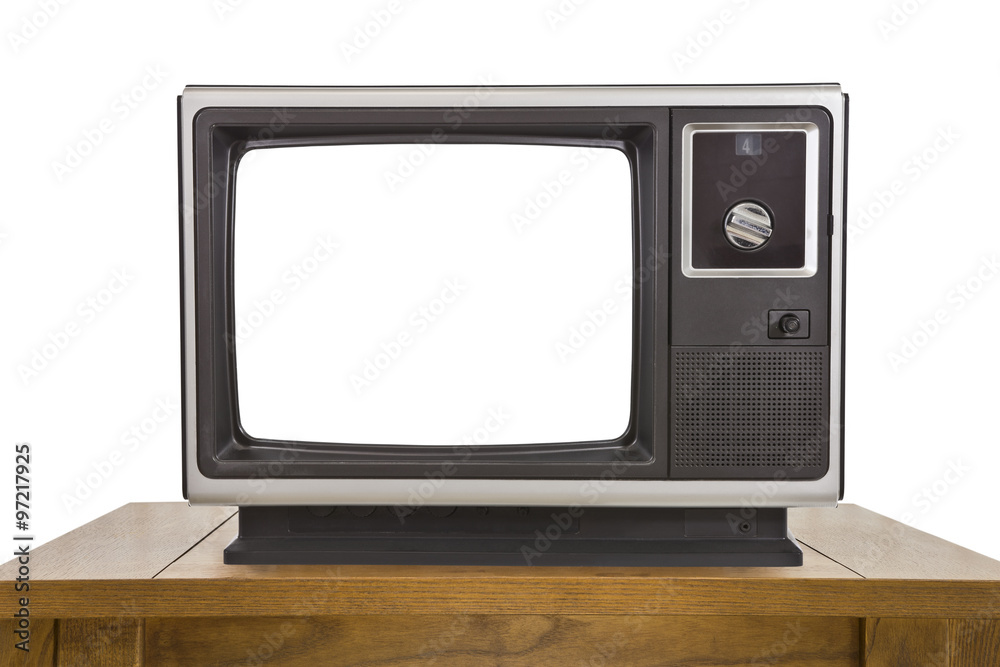 Old Television and with Cut Out Screen Isolated on White