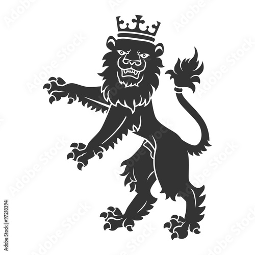 Fototapeta Naklejka Na Ścianę i Meble -  Black Standing Lion With Crown