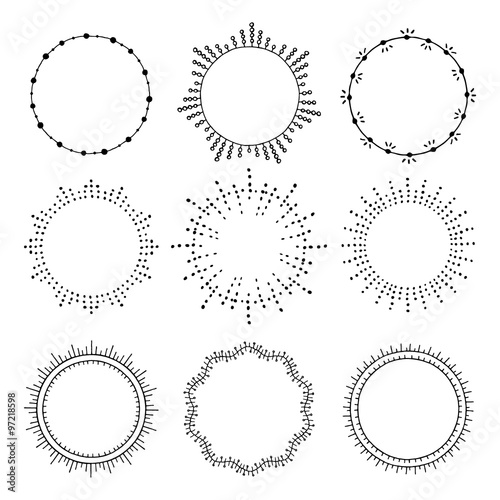 Set of hand drawn round frames.