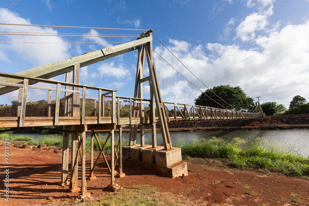 View of the famous swinging bridge in Hanapepe Kauai View of the famous swinging bridge in Hanapepe Kauai