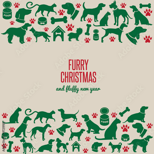 Furry Christmas and fluffy new year border greeting card design. EPS 10 vector.