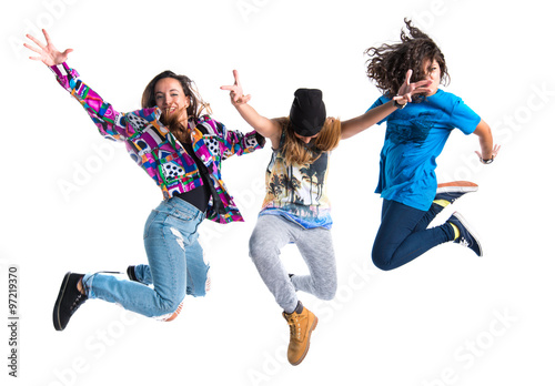 Group of street dance woman jumping