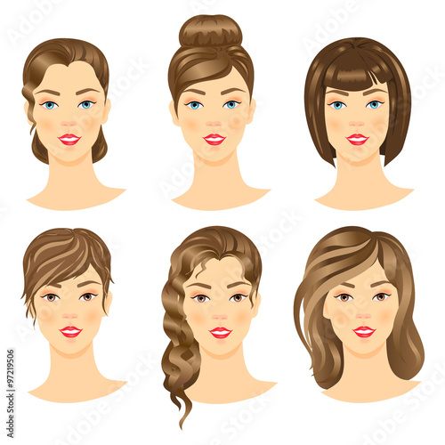 Set of  girls with different hairstyles.
