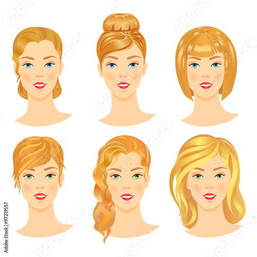 Set of  girls with different hairstyles.