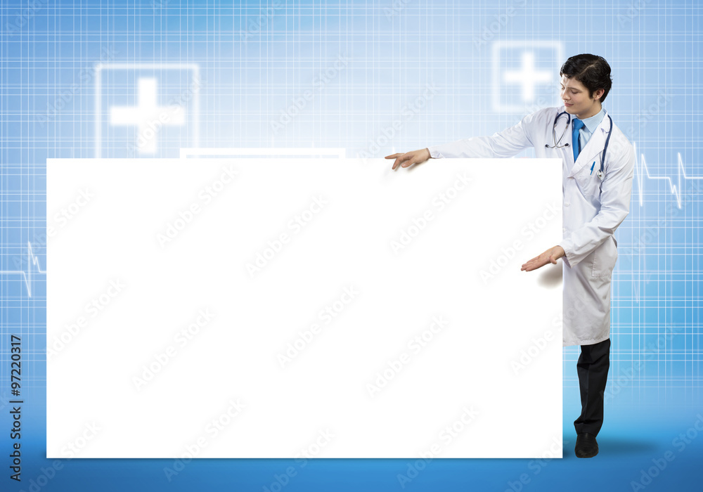 Doctor with banner Doctor with banner