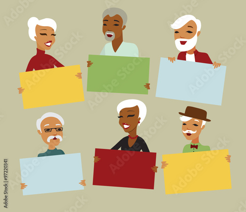 Seniors holding blank card for your text