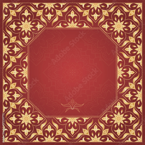 Vintage golden seamless frame on red.