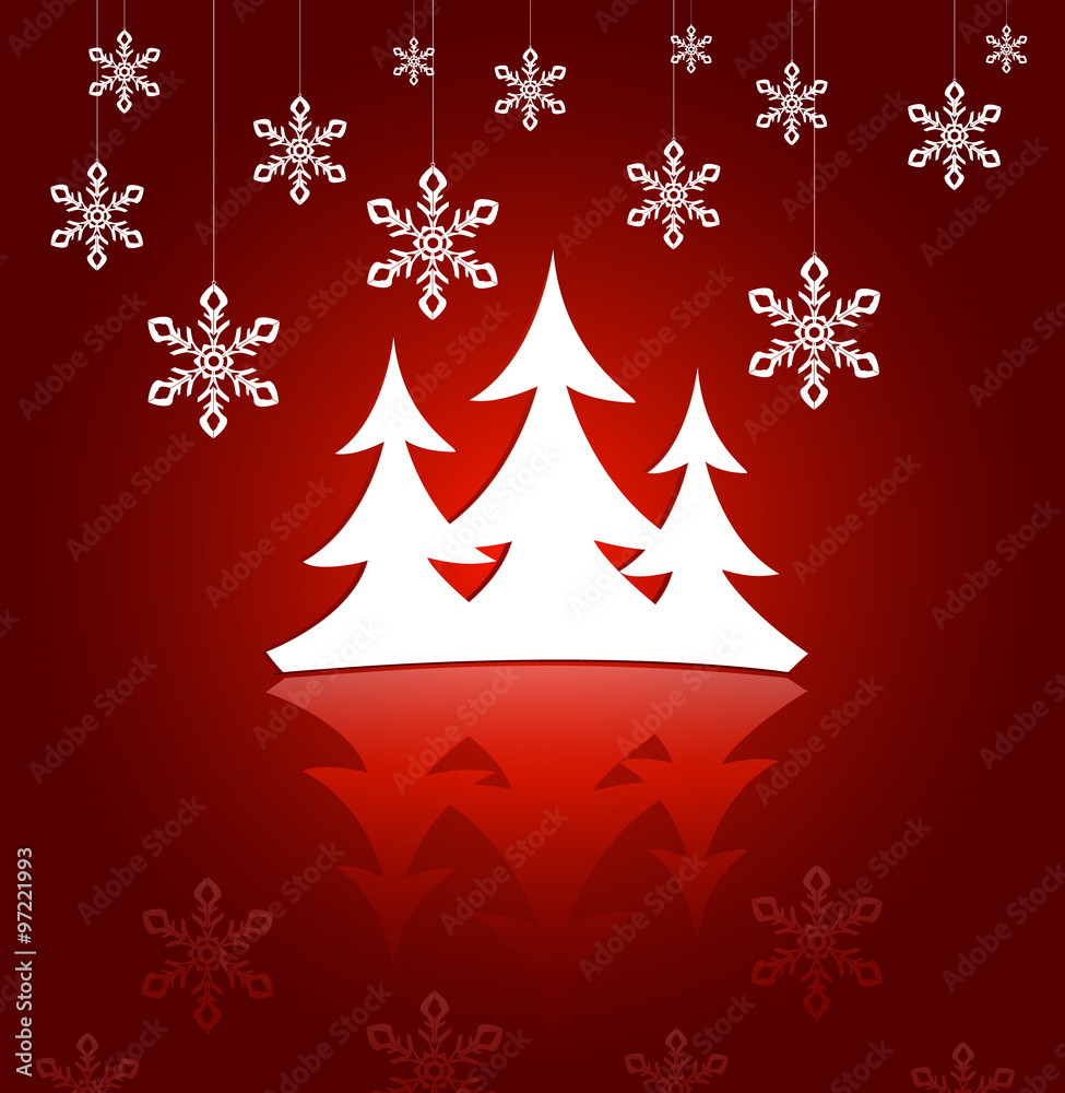 Christmas background. Stylized Christmas tree with snowflakes