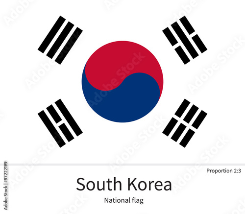 National flag of South Korea with correct proportions, element, colors