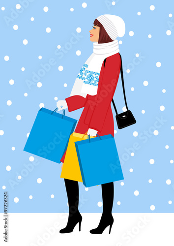 Shopping girl - Stock Illustration. fashionable girl with purchases for your design