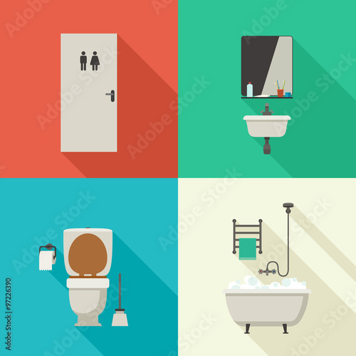 Simple illustrations of bathroom.