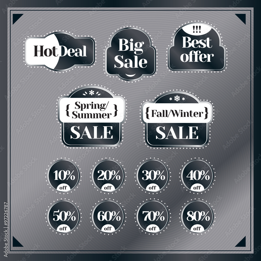 Sale and discount set of vintage labels. Best price and special offer. Banner, label, flier, board. Shopping sticker. Price reduction. Announcement of sale. Trade commerce element. Promo sign. Vector