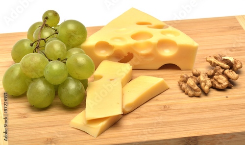 Cheese on wooden board