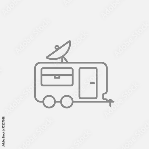 Caravan with satellite dish line icon.