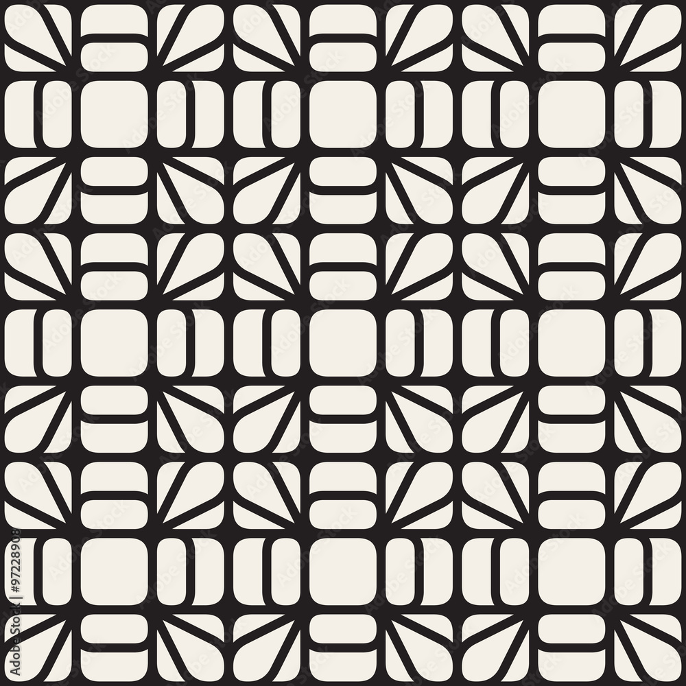 Vector Seamless Black and White Rounded Line Geometric Lace Pattern Stock  Vector