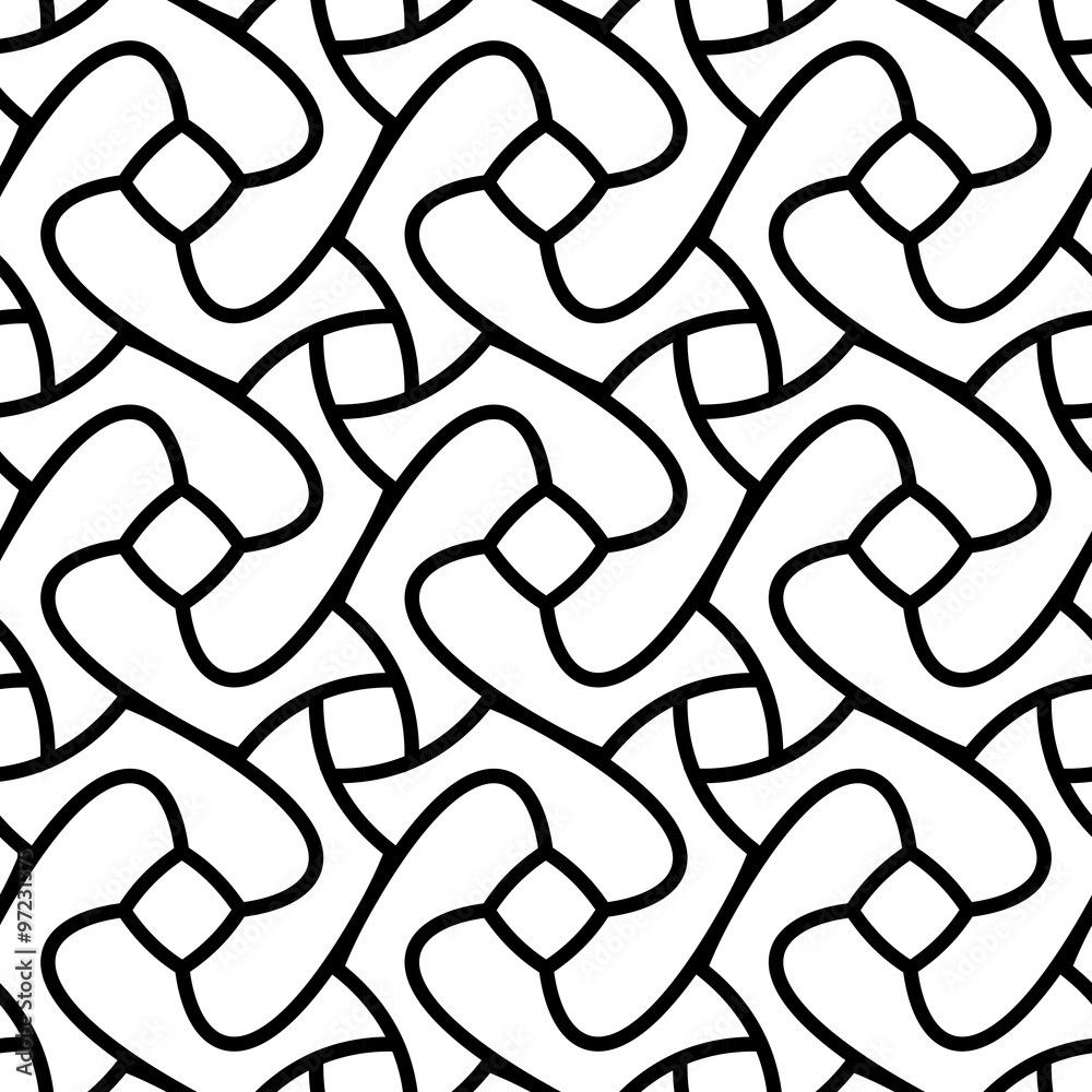 Seamless Black & White Vector Geometric Swirl Round Line Pattern Stock