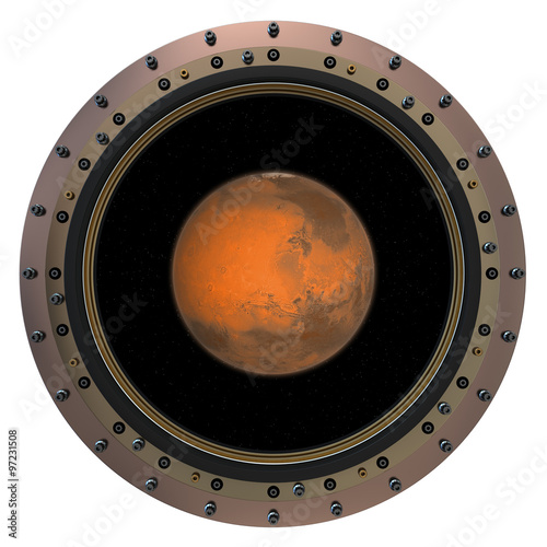 Fototapeta Naklejka Na Ścianę i Meble -  Red Planet In The Spacecraft Porthole