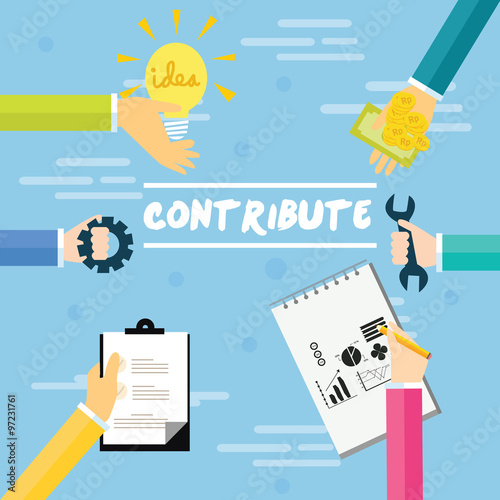 contribute contribution hand give money help work together as a team