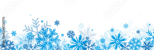 Blue snowflake banner, snow border, winter background