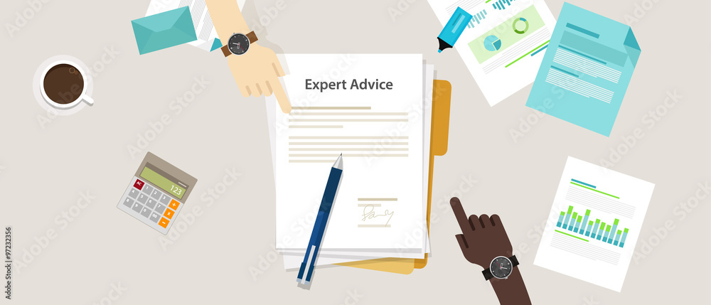 expert advice vector flat illustration concept hand on desk