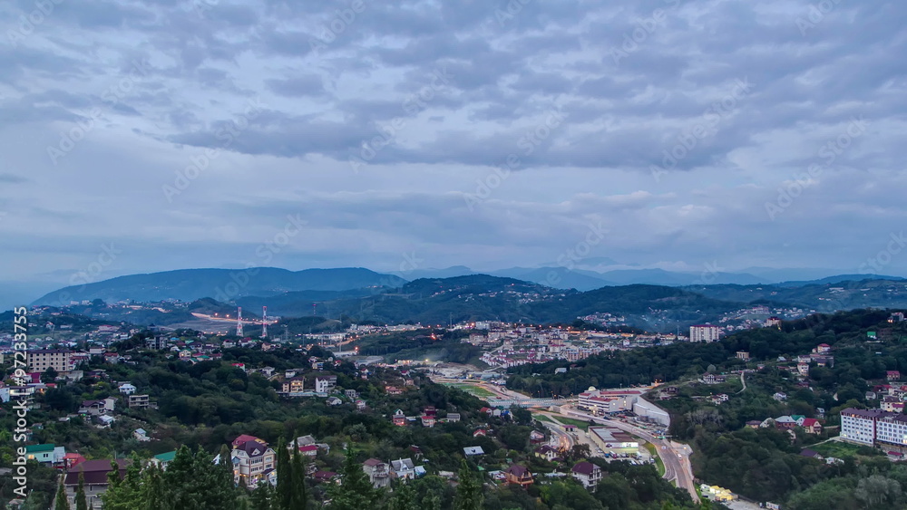 Panoramic view of Sochi city timelapse - resort at Black Sea coast of Russia, Krasnodar krai Panoramic view of Sochi city timelapse - resort at Black Sea coast of Russia, Krasnodar krai