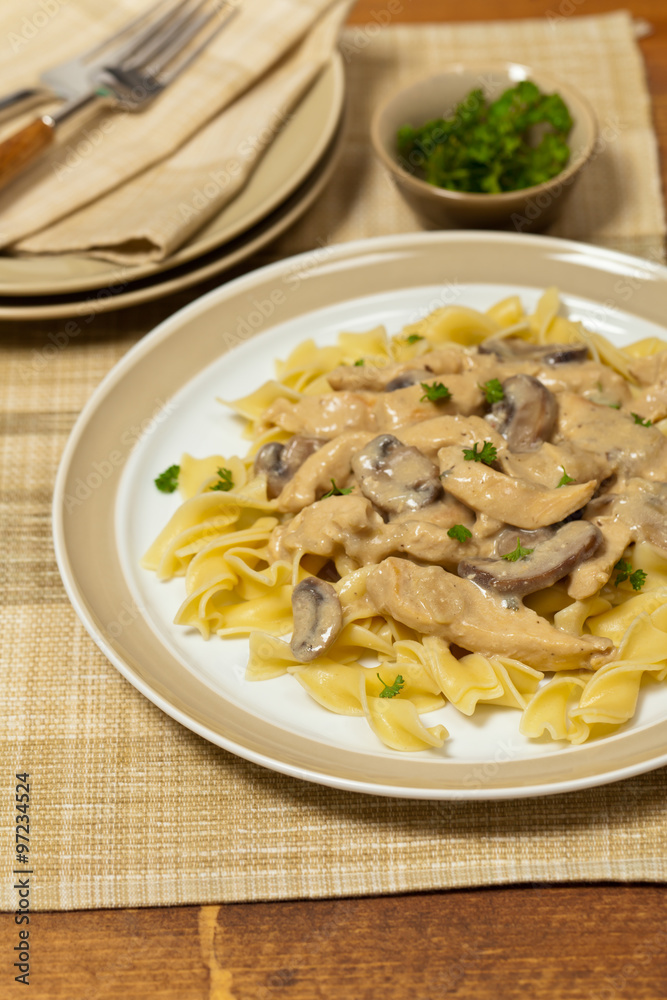 Chicken Stroganoff a variation on Beef Stroganoff. Selective focus. Chicken Stroganoff a variation on Beef Stroganoff. Selective focus.